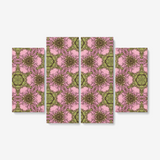 Green Kaleidoscope & Pink Coloring 4 Piece Canvas Wall Art for Living Room - Framed Ready to Hang 4x12"x32
