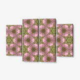 Green Kaleidoscope & Pink Coloring 4 Piece Canvas Wall Art for Living Room - Framed Ready to Hang 4x12"x32
