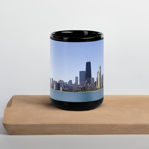 Blue Skies over Chicago Black Glossy Mug