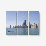 Blue Skies over Chicago-3 Piece Canvas Wall Art for Living Room - Framed Ready to Hang 3x8"x18"