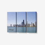 Blue Skies over Chicago-3 Piece Canvas Wall Art for Living Room - Framed Ready to Hang 3x8"x18"