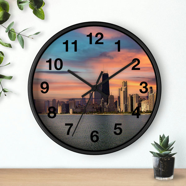 Deep Sunset over Chicago Wall Clock