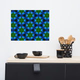 Green Kaleidoscope with Deep Blue Colors Wall Art Home Decor